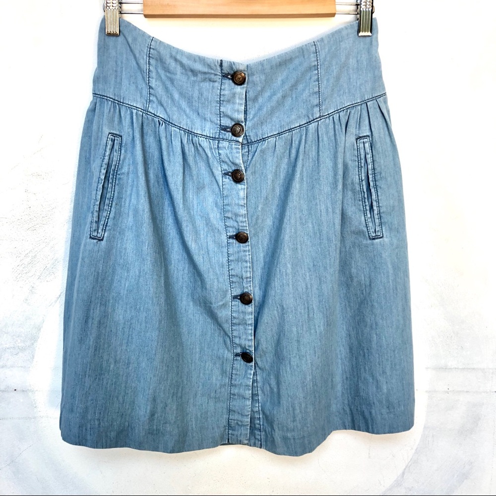 Zara High Waisted Flared Chambray Buttoned Skirt